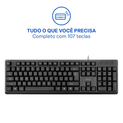 Kit Teclado E Mouse Com Fio Multi CF600 USB Preto - TC609