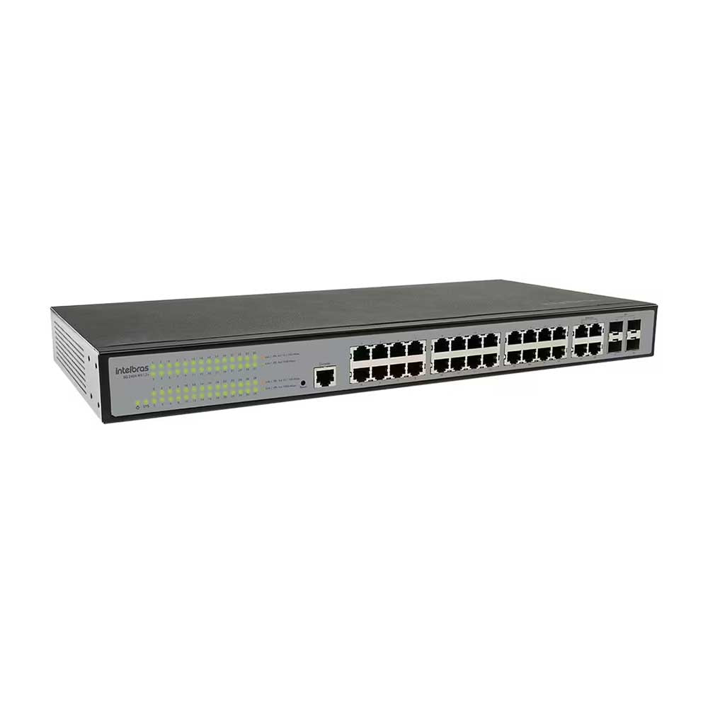Switch 24 Portas Gigabit 10/100/1000 Mbps Intelbras + 4 SFP Gbic SG 2404 MR L2+ Gerenciável - 4760045