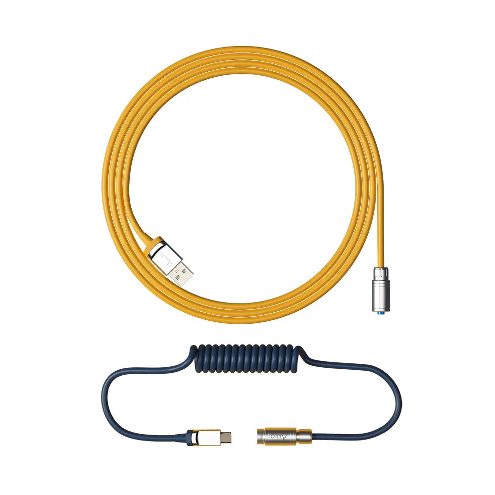 Cabo Enrolado Aviator Para Teclado Usb-A x Usb-C Akko V2 Macaw Amarelo e Azul