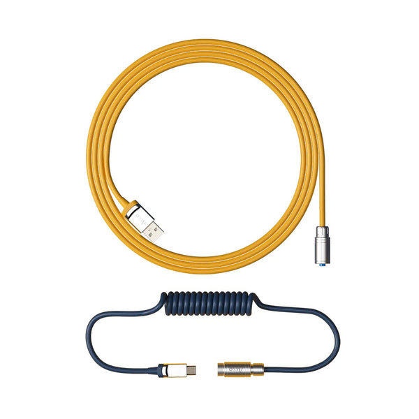 Cabo Enrolado Aviator Para Teclado Usb-A x Usb-C Akko V2 Macaw Amarelo e Azul