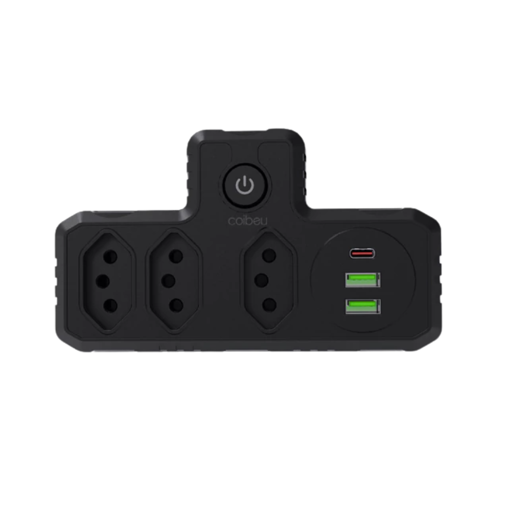 Extensor C/ 3 Tomadas de Energia + 2 Usb 2.1A + 1 Usb-C PD 10A Coibeu C/ Interruptor