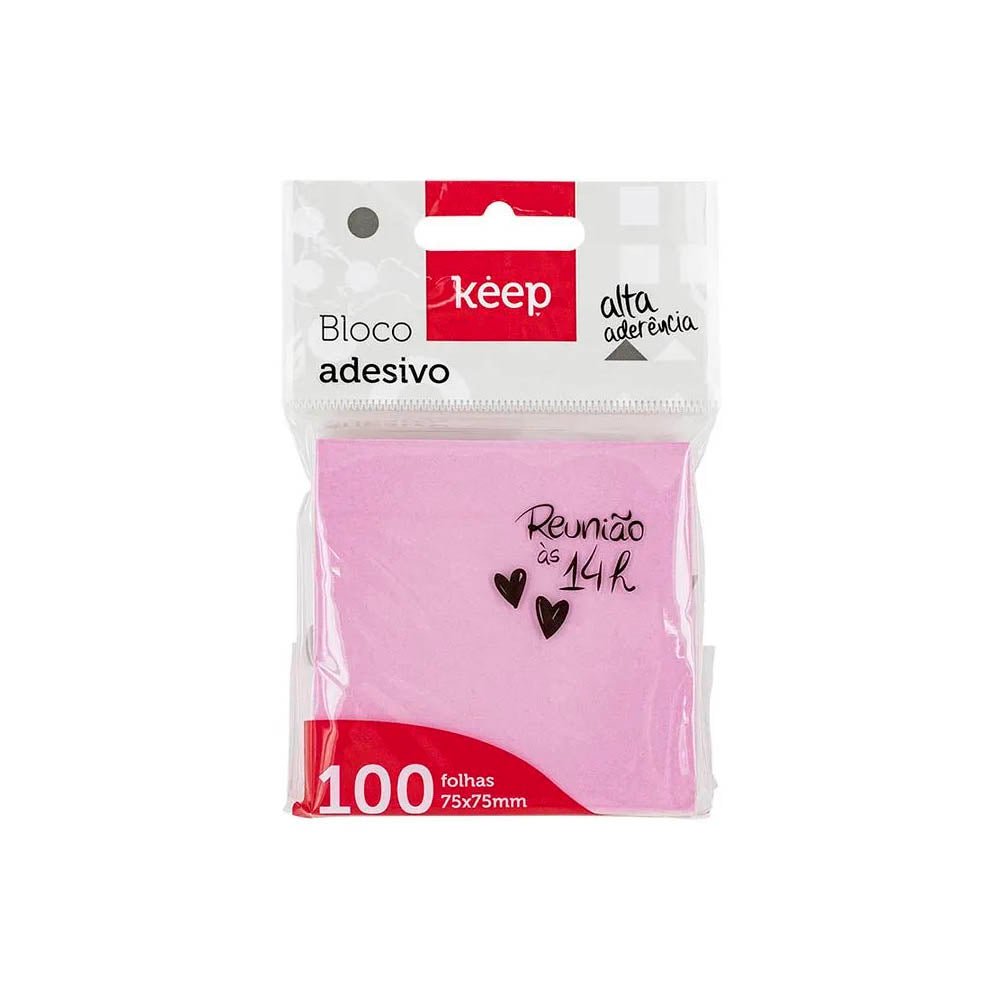 Bloco Adesivo 75x75mm Rosa 100 Folhas Keep - EI021 - Truedata