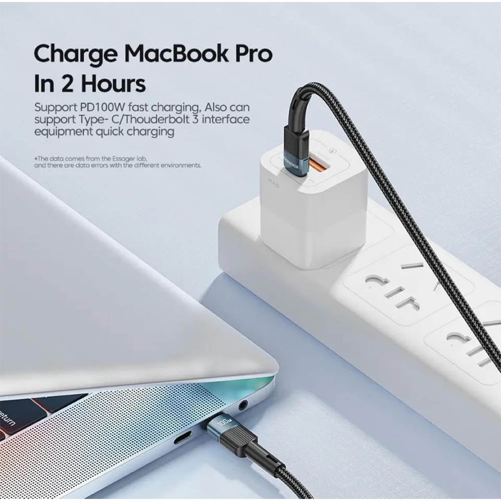 Cabo de Dados USB-C Essager 100w 2.0mt Nylon Preto - EXCTT1-XCA01