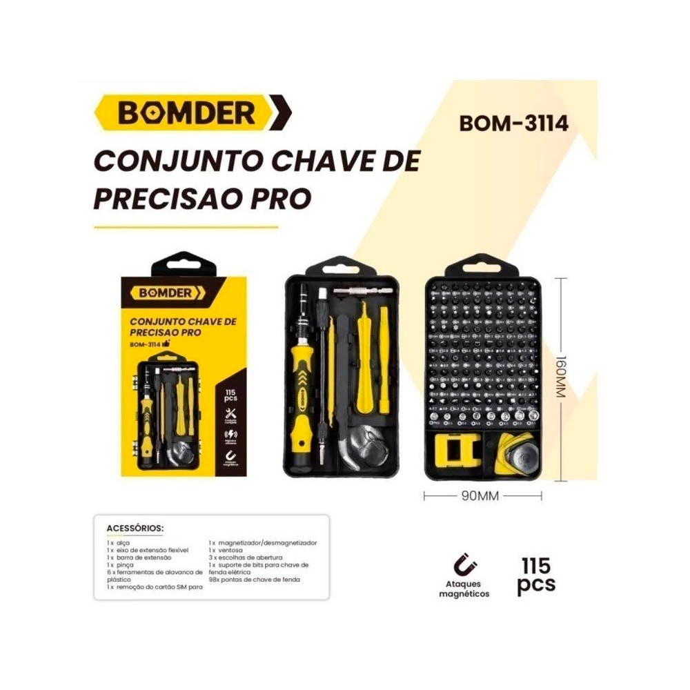 Jogo de Chaves de Precisao Pro C/ Pontas Magnéticas 115 Peças Bonder - BOM-3114