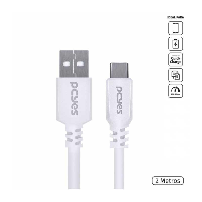 Cabo Usb Tipo C Para Celular 2mt PCYes - PUACB-02 Truedata