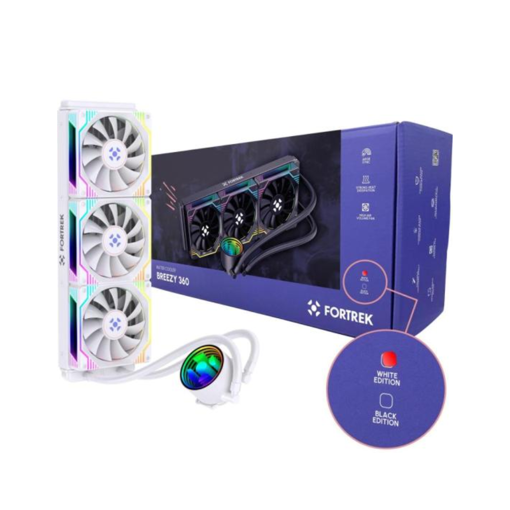 Water Cooler Triple Fan Fortrek Breezy 360mm ARGB Sync (Intel/AMD) Branco- 84964