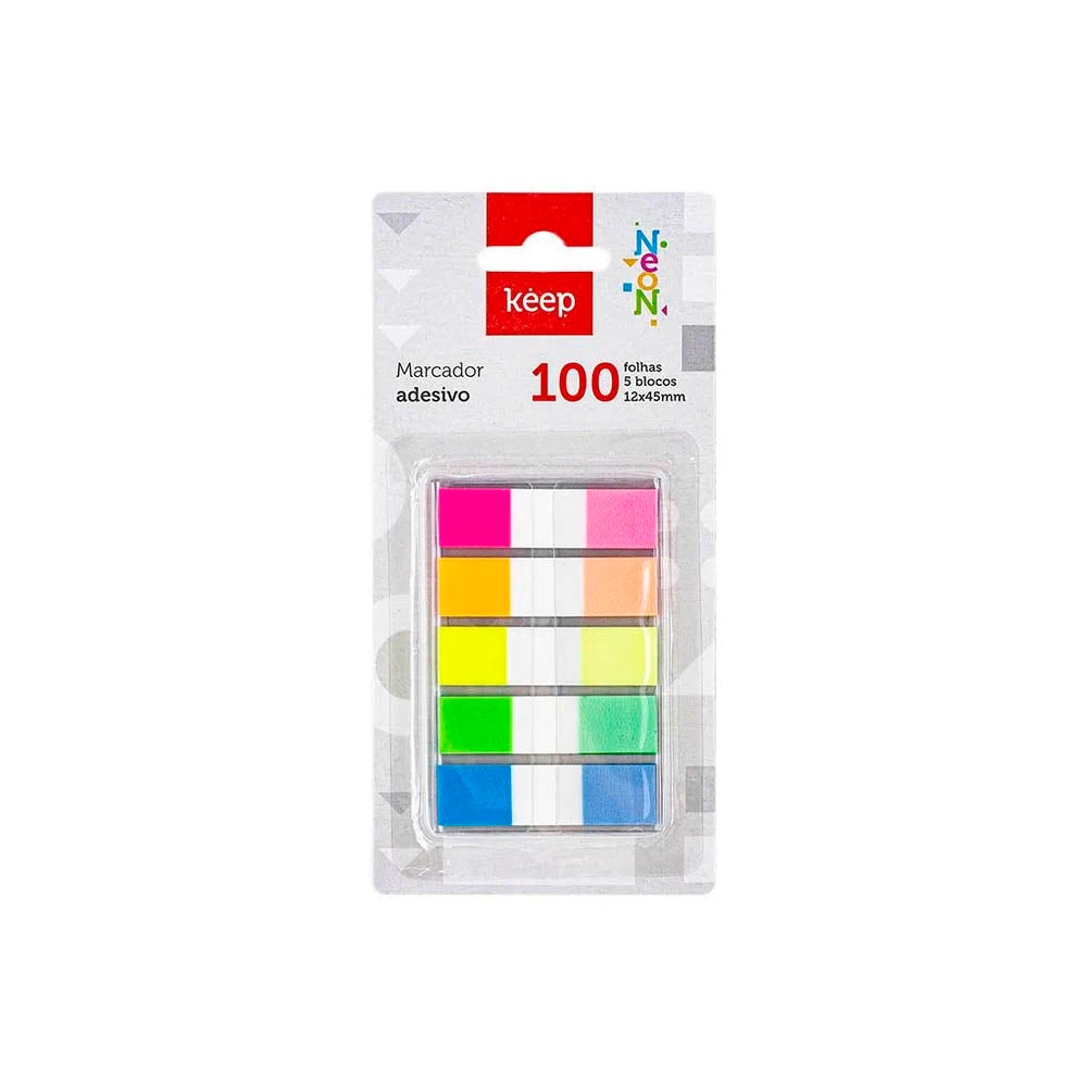 Marcador de Página Flag Pop-Up 12x45mm 5 Cores Neon 100 Folhas Keep - EI023