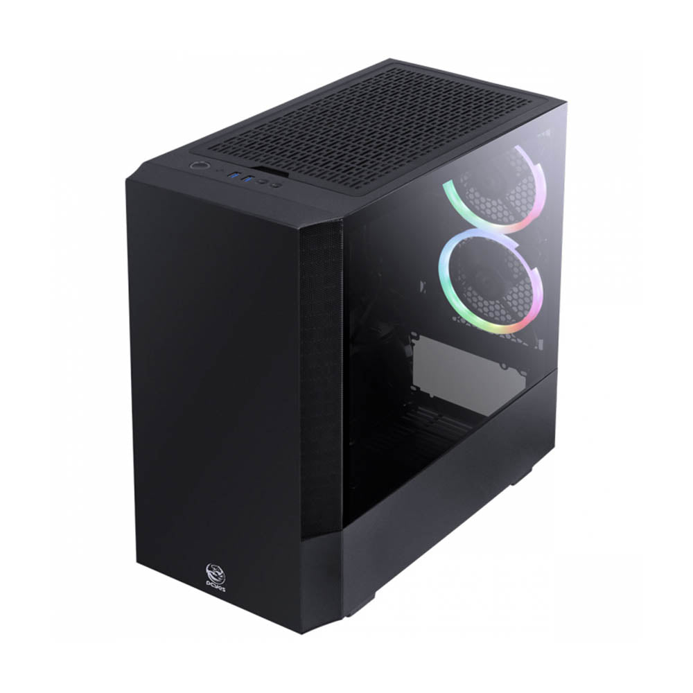 Gabinete Gamer PCYes Mid Tower Gravity Preto Com Lateral Invertida em Vidro Temperado C/ 2 Fans RGB - GRPTRGB1FV