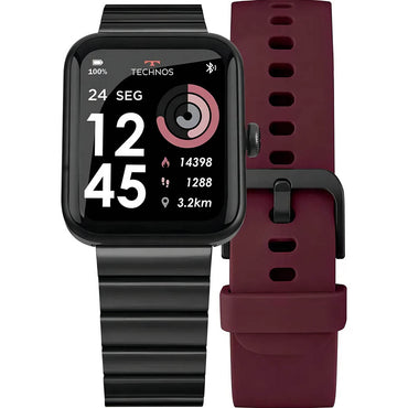 Relógio de Pulso SmartWatch Technos Connect Max C/ 2 Pulseiras Preto e Vinho - TMAXAI/7P