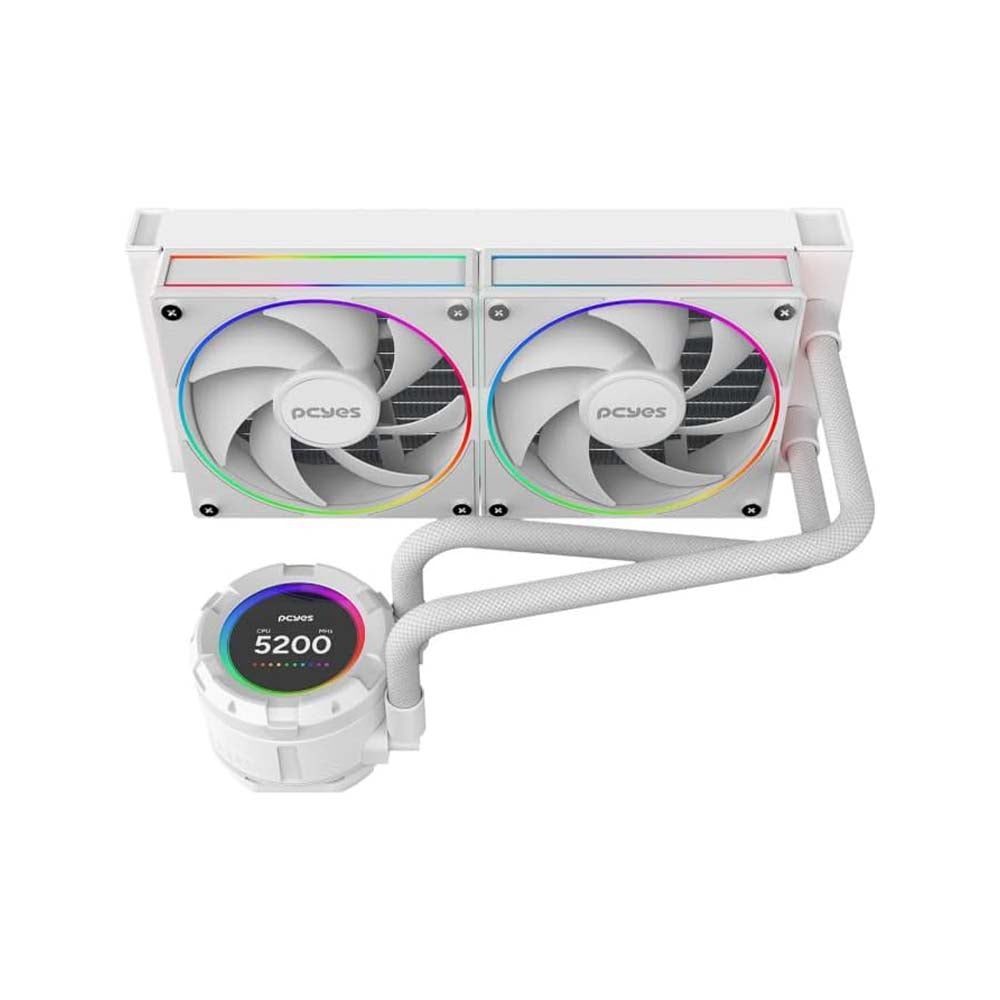 Water Cooler Dual Fan PCYes Vision White Ghost ARGB C/ Visor Lcd 2,1" (Intel/AMD) Branco - VS240WG
