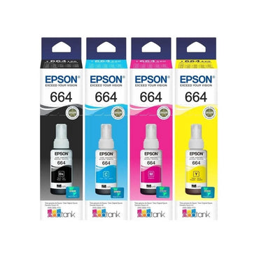 Kit de Refil De Tinta Epson T664 - Preto Ciano Amarelo e Magenta - P/ L110 L120 L200 L395 L1300