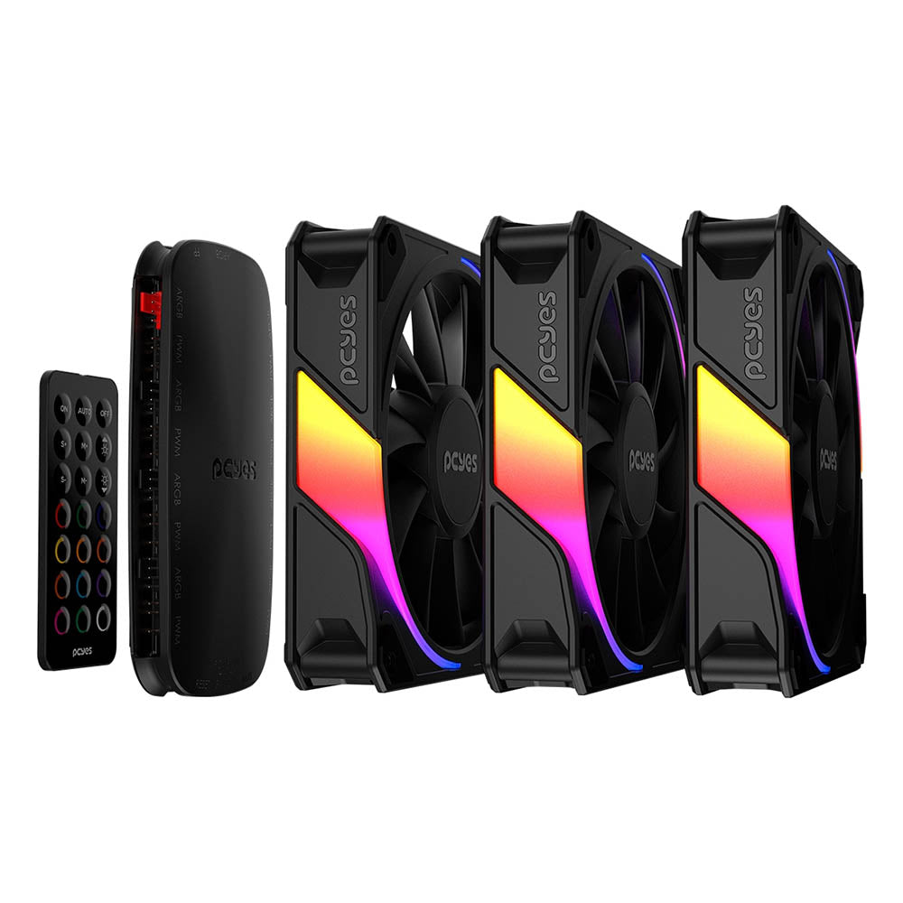 Kit 3x Cooler Fan Para Gabinete PCYes Sangue Frio 3 ARGB Black Vulcan 120mm + Controladora - K3ARGBSF3BR Truedata