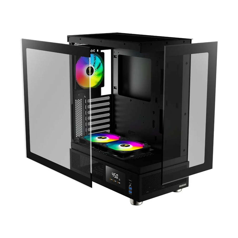 Gabinete Gamer Gamdias Mid Tower Atlas E1 Preto Com Lateral em Vidro Temperado +3 Fans ARGB