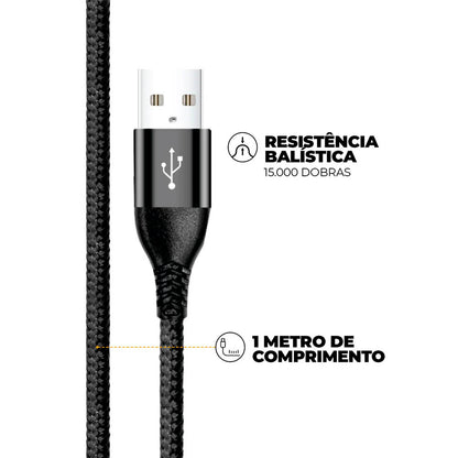 Cabo de Dados USB P/ USB Tipo C 1,0m GShield Raptor Preto - GS-9022