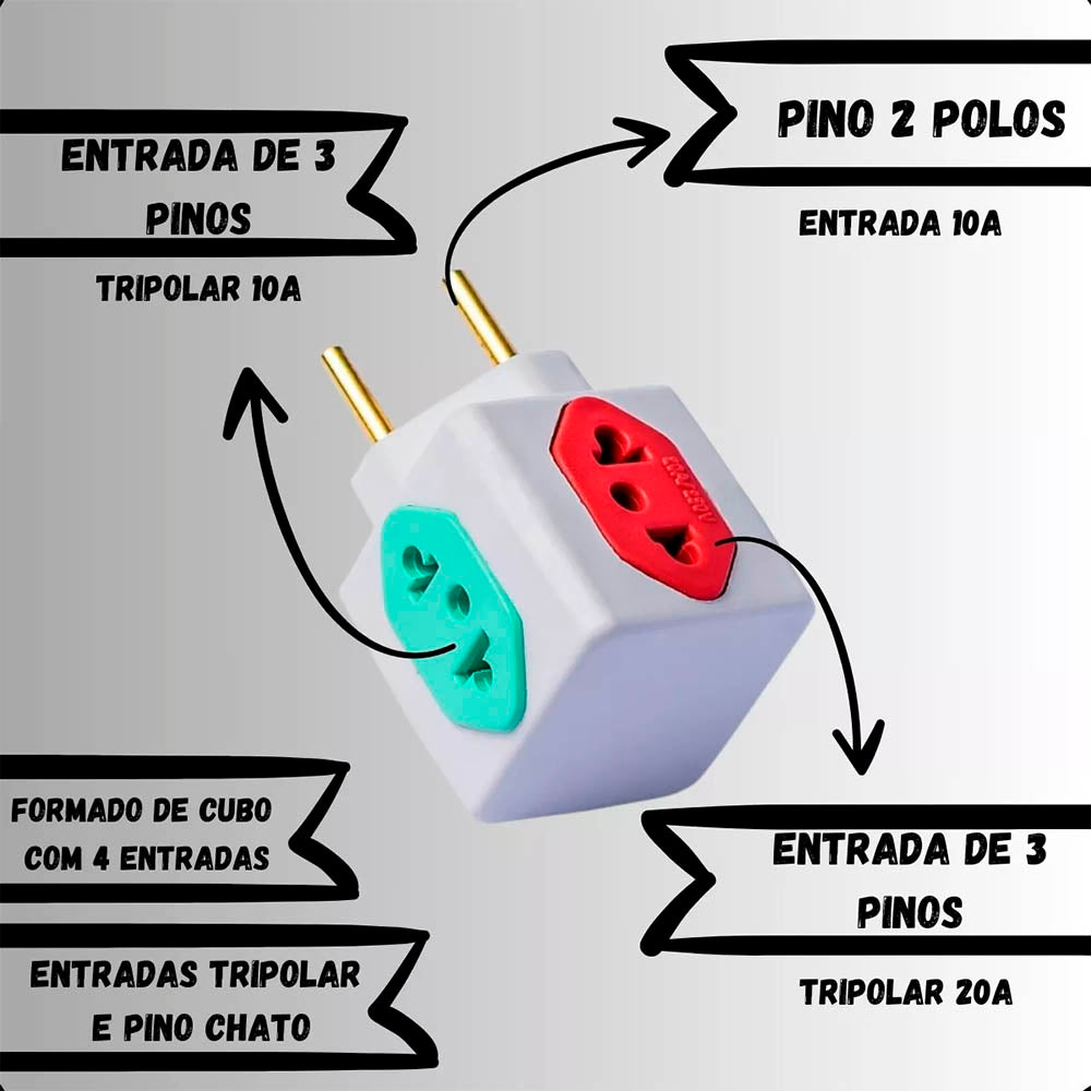 Tomada Adaptador 10a/20a Benjamin 3 Pinos