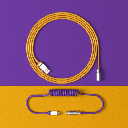 Cabo Enrolado Aviator Para Teclado Usb - A x Usb - C Akko V2 Los Angeles Amarelo e Roxo - Truedata