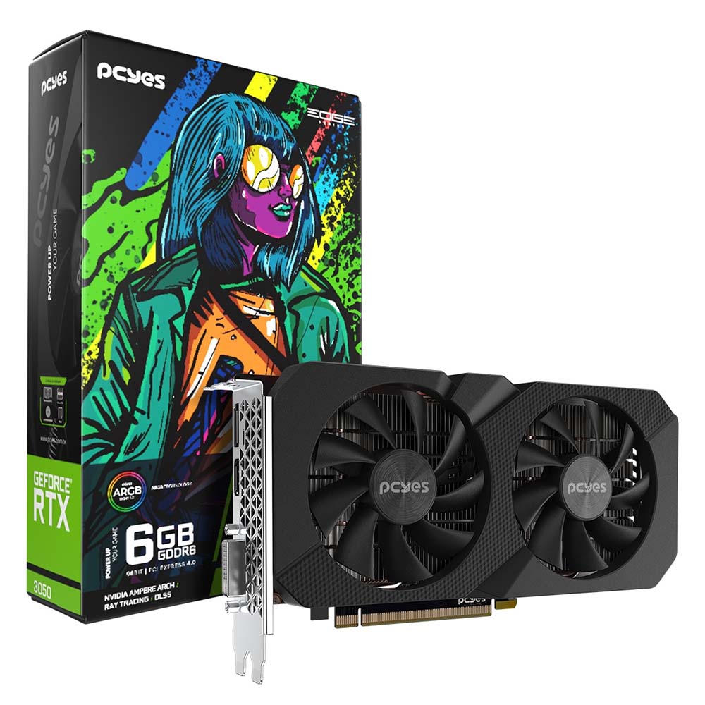 Placa De Video 6Gb RTX 3050 Gddr6 PCYes Project Edge Nvidia Geforce 96bit Displayport HDMI DVI - PVRTX30506BLPE