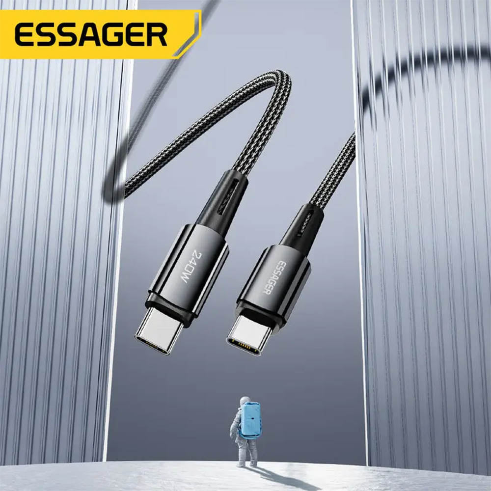 Cabo de Dados USB-C Essager 240w 2.0mt Nylon Preto - EXCTT3-JJA01-P