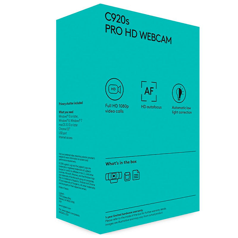 Webcam Logitech C920s Pro Full Hd 1080p 30fps Video Chamada Foco Automático - 960-001257
