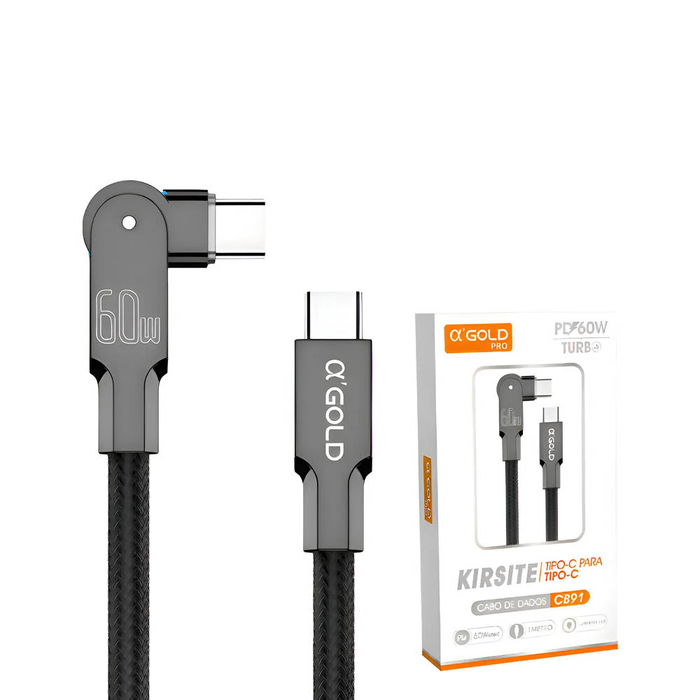 Cabo Usb Tipo C P/ Tipo C Dobrável Kirsite PD 60W 1.2mts aGold - CB91