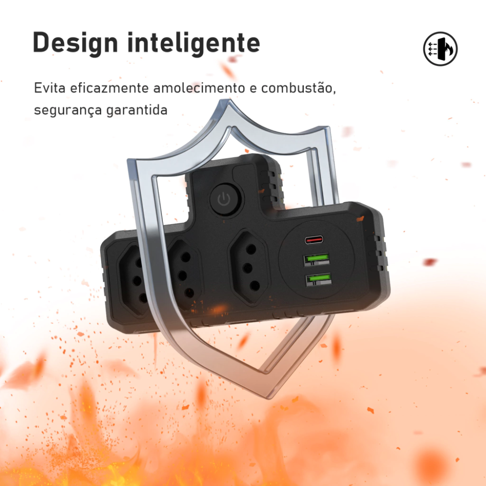 Extensor C/ 3 Tomadas de Energia + 2 Usb 2.1A + 1 Usb-C PD 10A Coibeu C/ Interruptor
