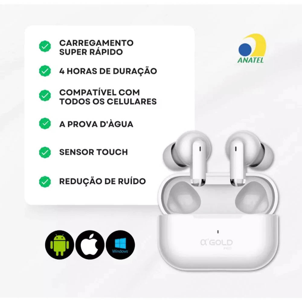 Fone De Ouvido Bluetooth aGold C/ Estojo de Carregamento + Capa Protetora BT 5.4 - FN-BT28