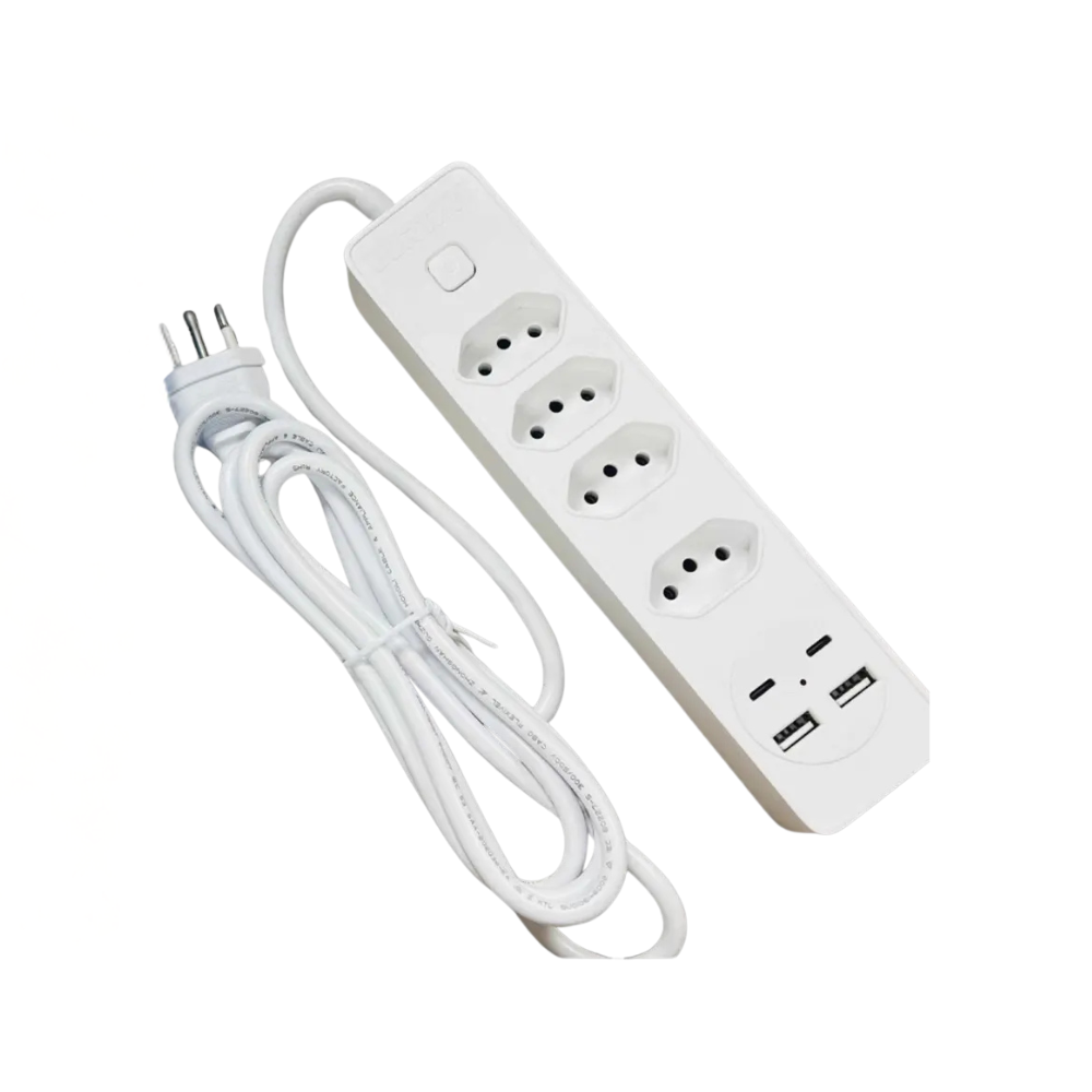 Extensão C/ 4 Tomadas + 2 USB + 2 USB Tipo C 12W 2.4A Knup 2mts - KP-BX2204
