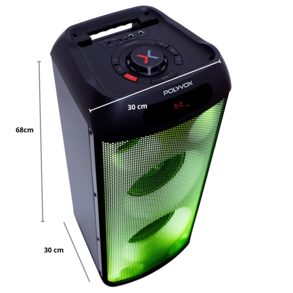 Caixa De Som Bluetooth Polyvox Torre Amplificada 800W Full Led C/ 3 Vias - XT-660T