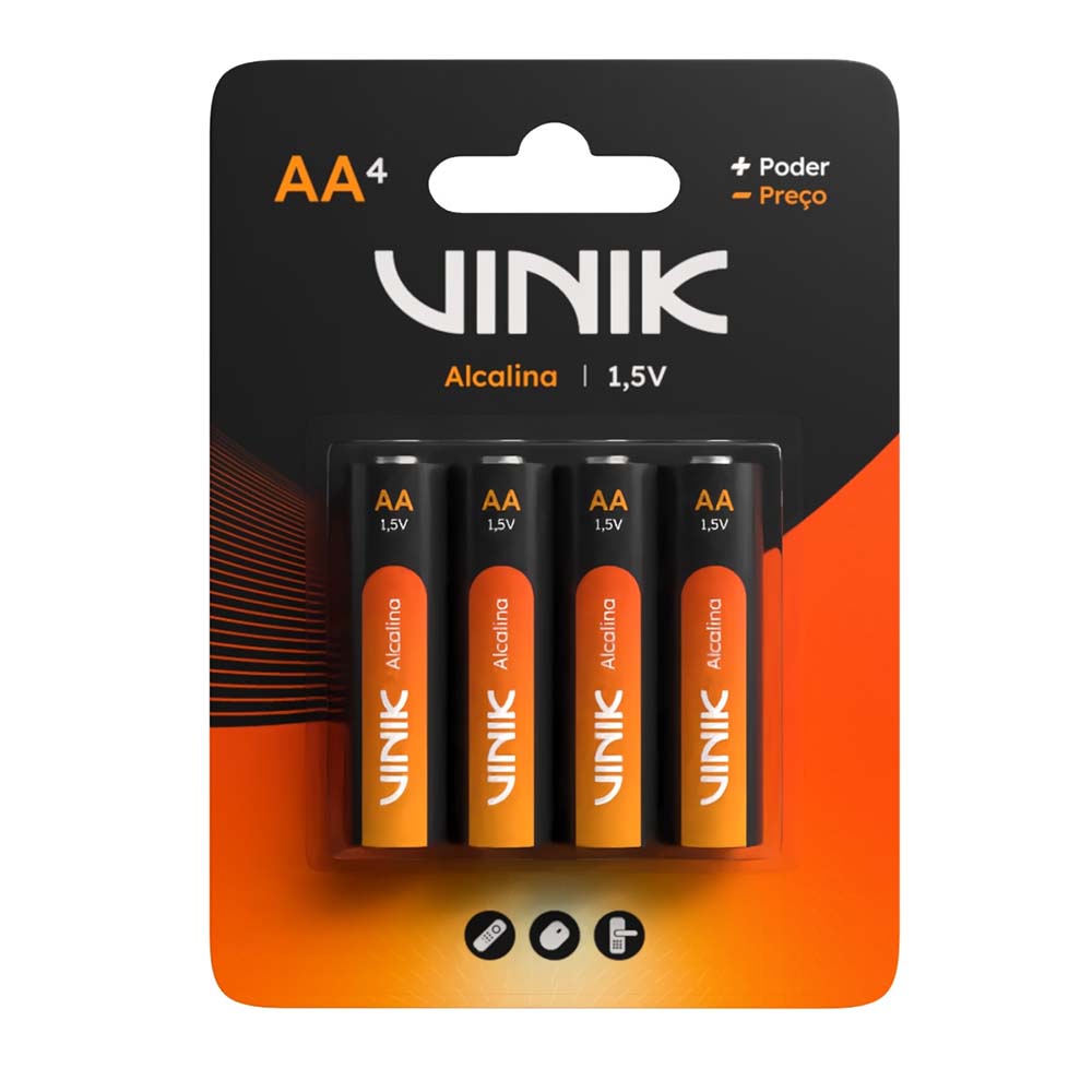 Pilha Alcalina AA Vinik Cartela C/4 Pilhas - VP2AB4A Truedata