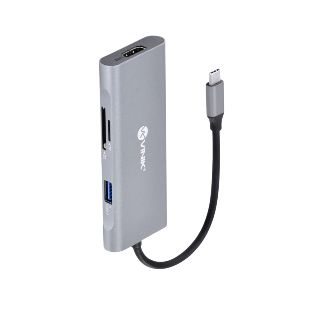 Adaptador Hub Tipo C 3 Portas Usb 3.0 + Leitor de Cartão SD /TF + HDMI + Power Delivery 60w Vinik - HC-7