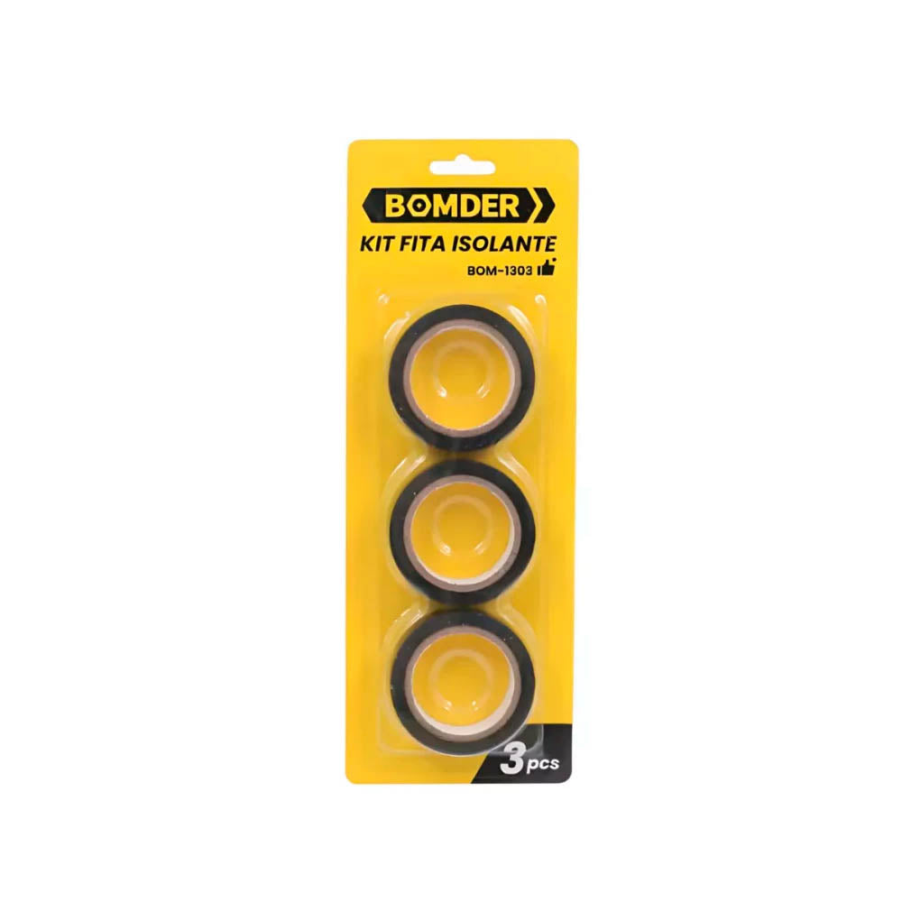 Fita Isolante Bomder Preta (Kit C/ 3 Unidades) - BOM-1303