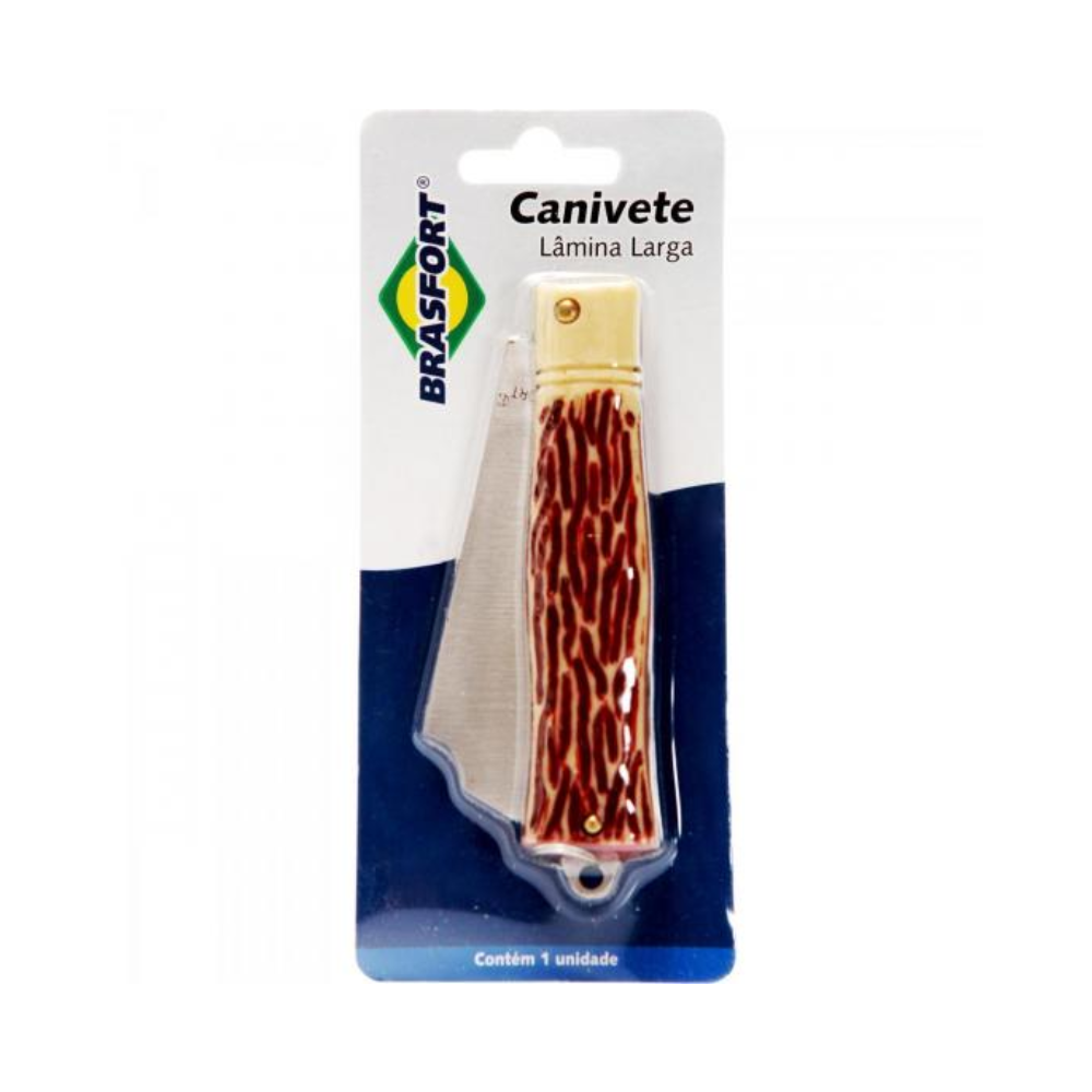 Canivete de Aço Inox  Brasfort Lâmina Larga Sem Ponta 80x26mm - 58508