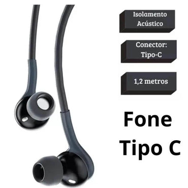 Fone De Ouvido Intra-Auricular Com Fio Tipo C aGOLD Preto - FN-A61