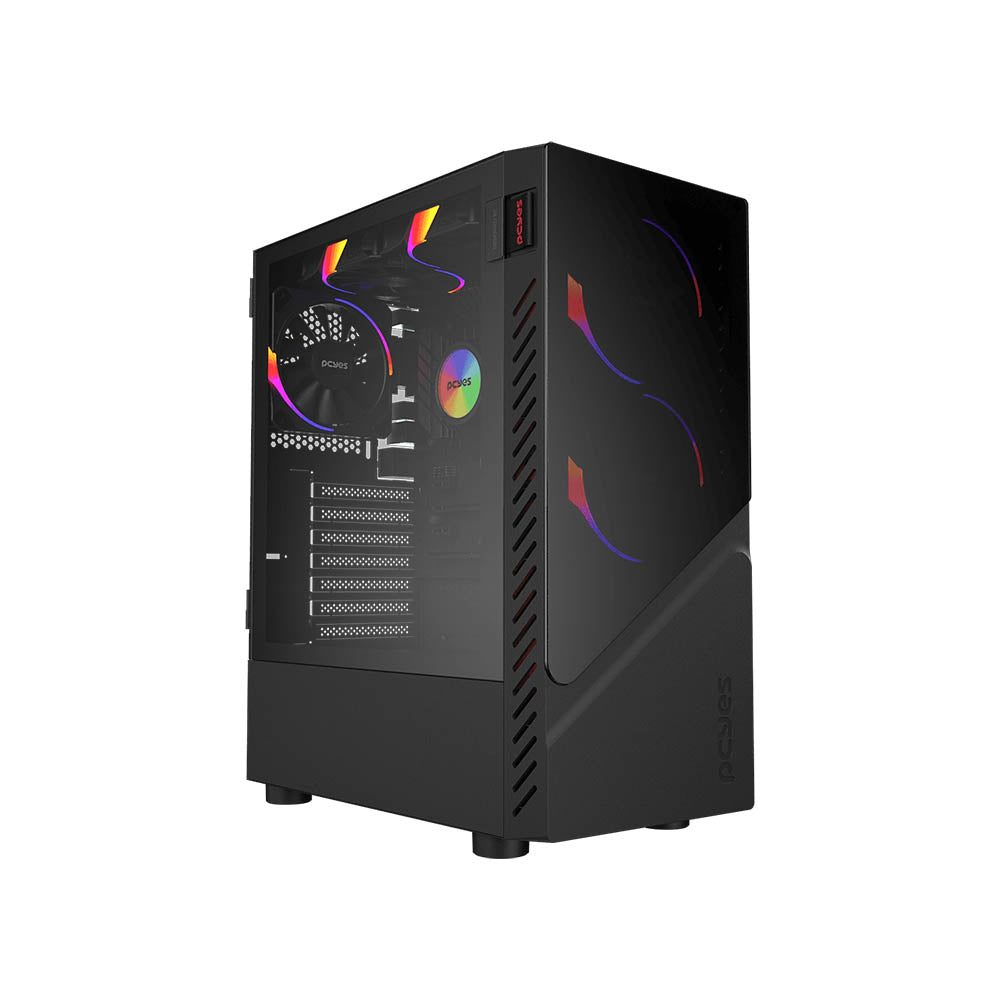 Gabinete Gamer PCYes Set Black Vulcan C/ Lateral em Vidro Temperado Preto - GSBVPBR
