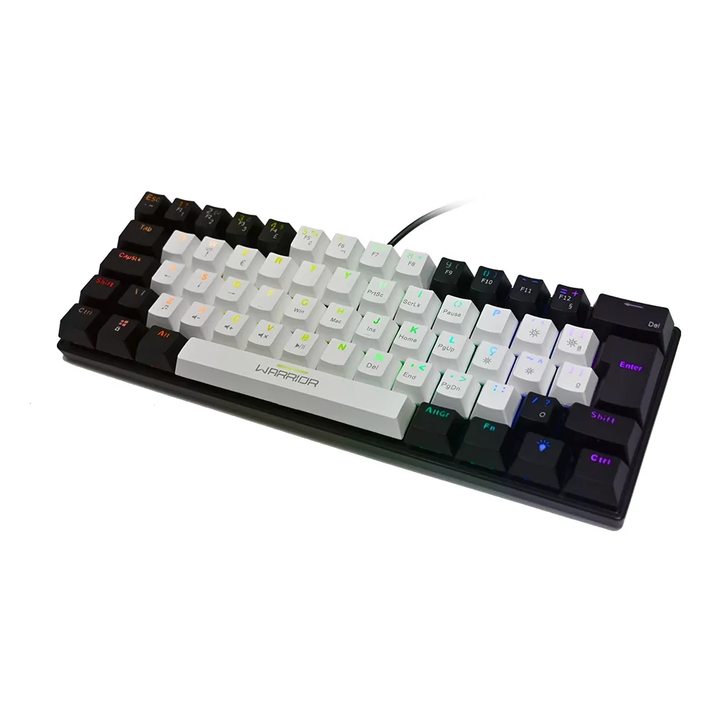 Teclado Gamer Mecanico Warrior 60%  RGB Rainbow Switch Blue Branco / Preto - TC314