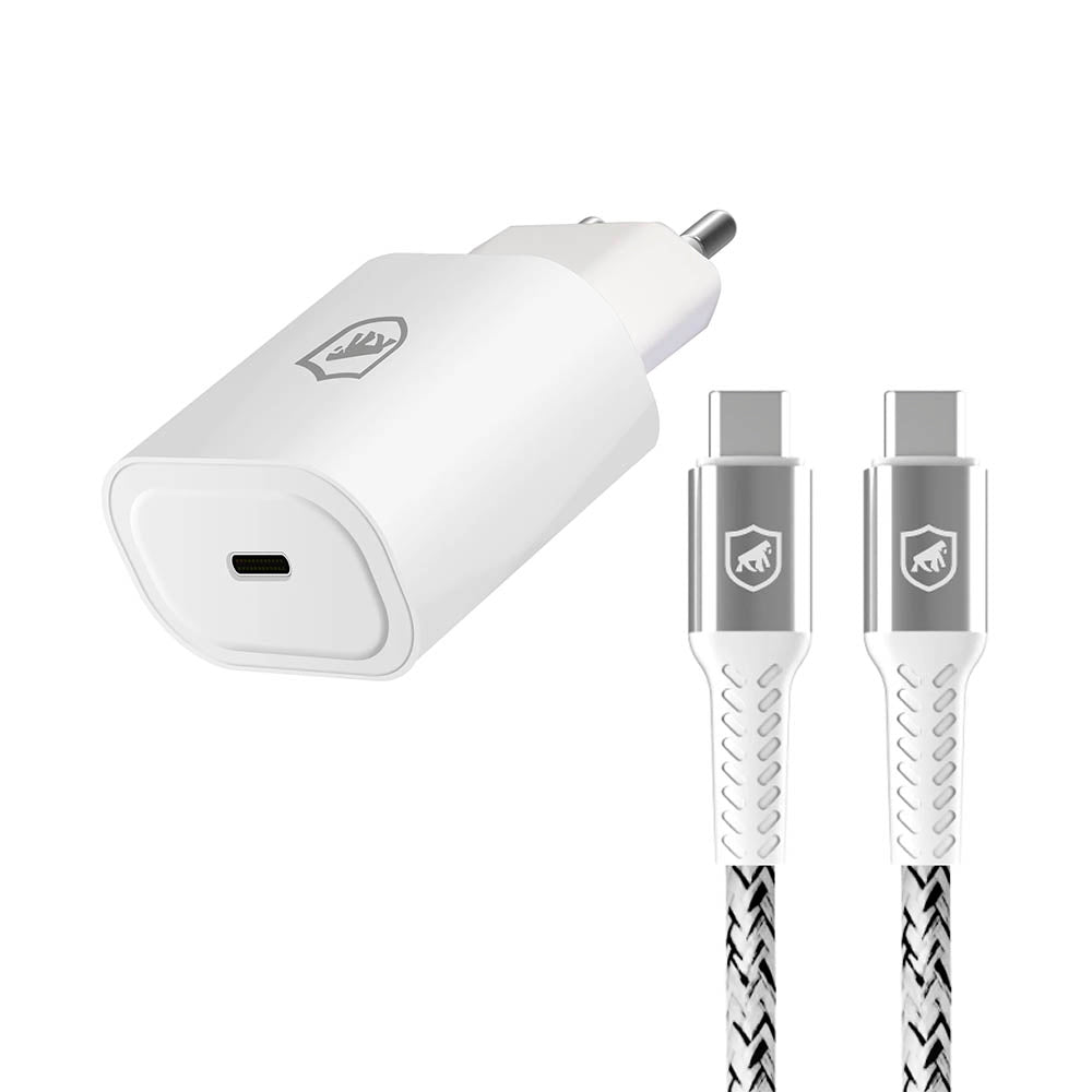 Kit Carregador de Parede USB Tipo C + Cabo USB Tipo C Kevlar 1,5m GShield Branco - GS-8336