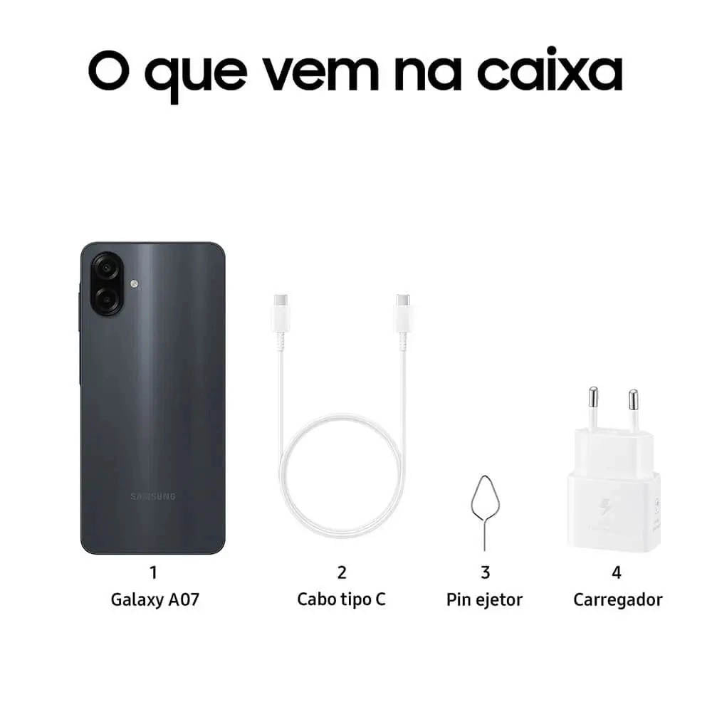Smartphone Samsung Galaxy A07 4G 256Gb 8Gb 50Mp Tela 6.7" Preto - SM-A075MZKSZTO