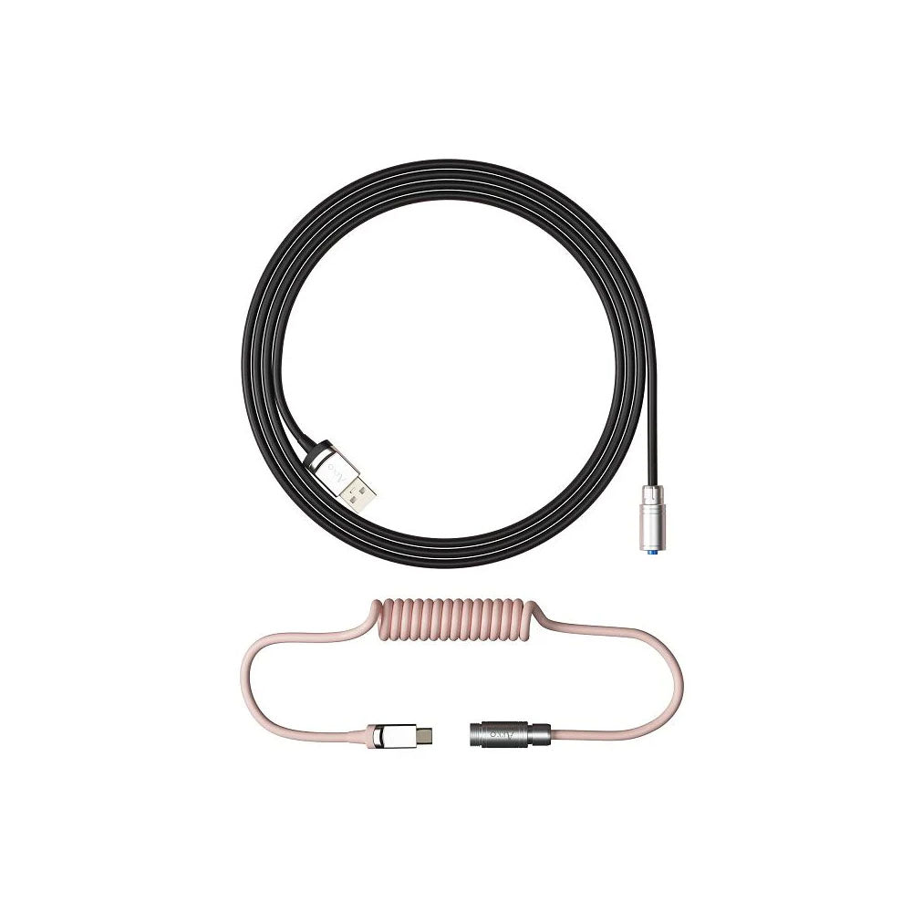Cabo Enrolado Aviator Para Teclado Usb-A x Usb-C Akko V2 Preto e Rosa