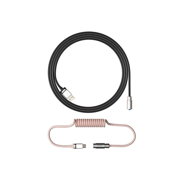 Cabo Enrolado Aviator Para Teclado Usb-A x Usb-C Akko V2 Preto e Rosa