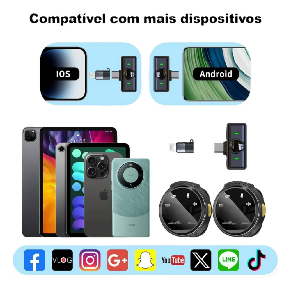 Kit C/ 2 Microfones Sem Fio Magnético Lapela New-Ion - NMI-54