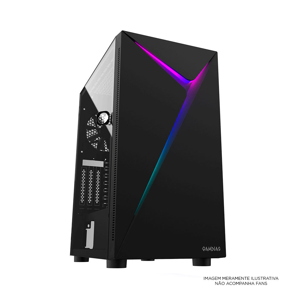 Gabinete Gamer Gamdias Mid Tower Argus E4 Elite RGB Preto Com Lateral em Vidro Temperado S/Fans