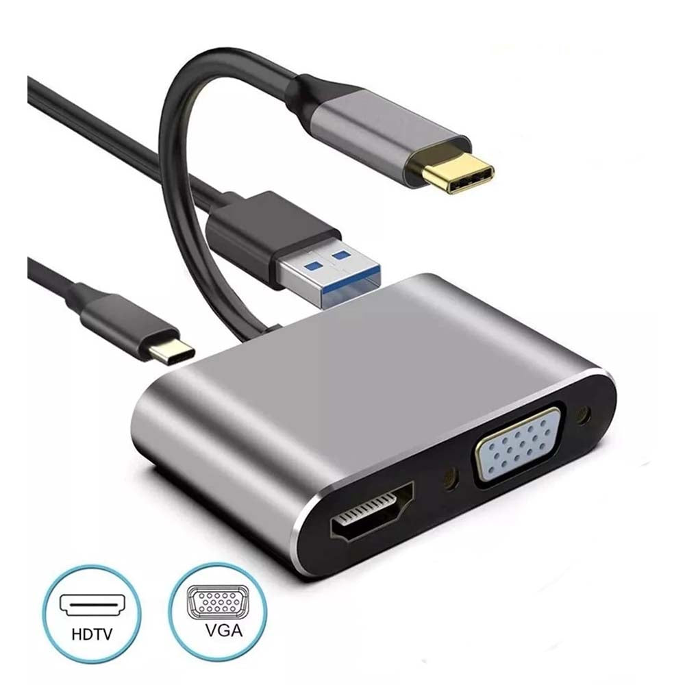 Adaptador Conversor Usb Tipo C p/ Hdmi Vga PD e Usb 4k Aoweixun