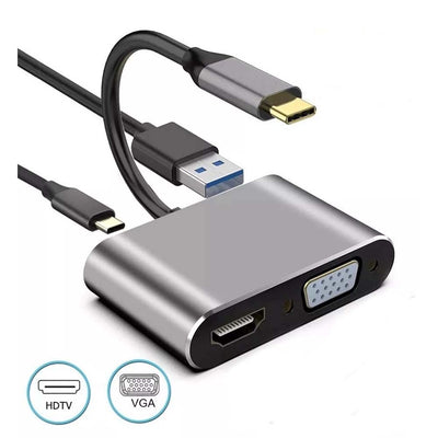 Adaptador Conversor Usb Tipo C p/ Hdmi Vga PD e Usb 4k Aoweixun