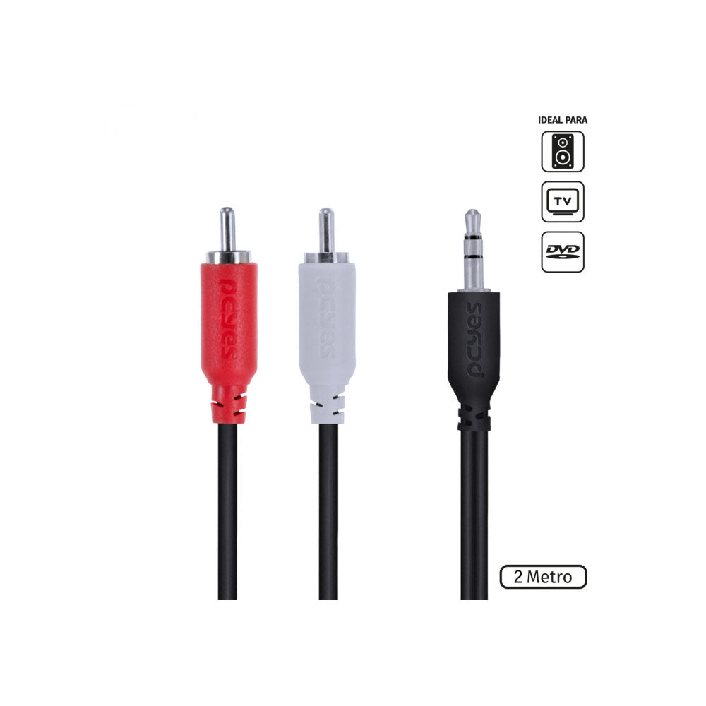 Cabo de Áudio RCA Macho Para P2 3.5mm 2m PcYes - P2R35-2