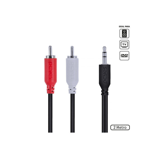 Cabo de Áudio RCA Macho Para P2 3.5mm 2m PcYes - P2R35-2