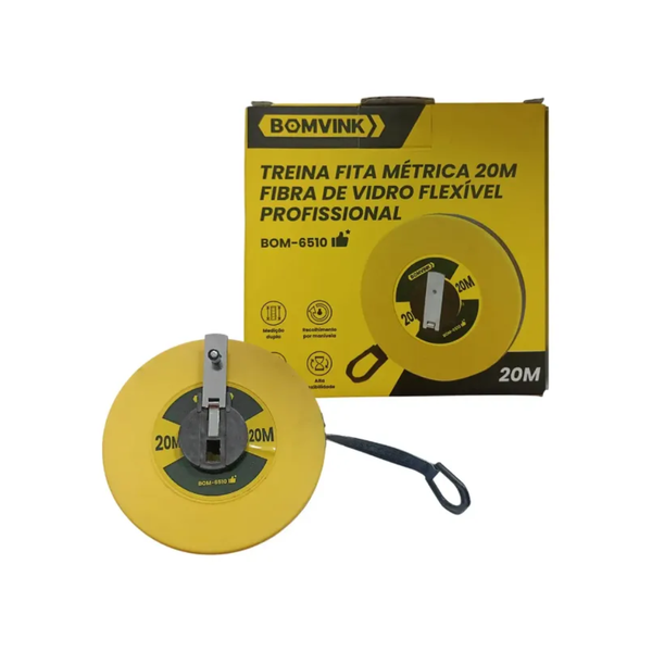 Trena Fita Métrica Fibra de Vidro 20m Flexível Profissional Bomvink - BOM-6510