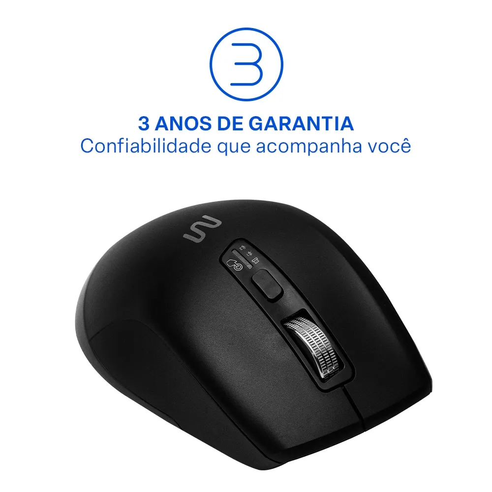 Mouse Sem Fio Ergonomico Multimode Smart Scroll Multi MS2000 3000dpi Preto - MO406