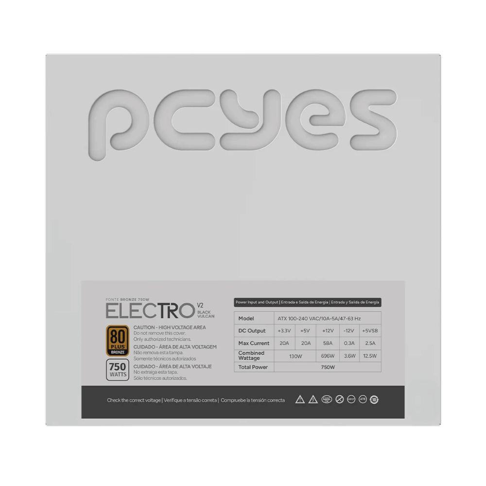 Fonte Real Gamer Atx 750w Electro V2 80 Plus Bronze PCYes Pfc Ativo White Ghost - ELECV2WG750W