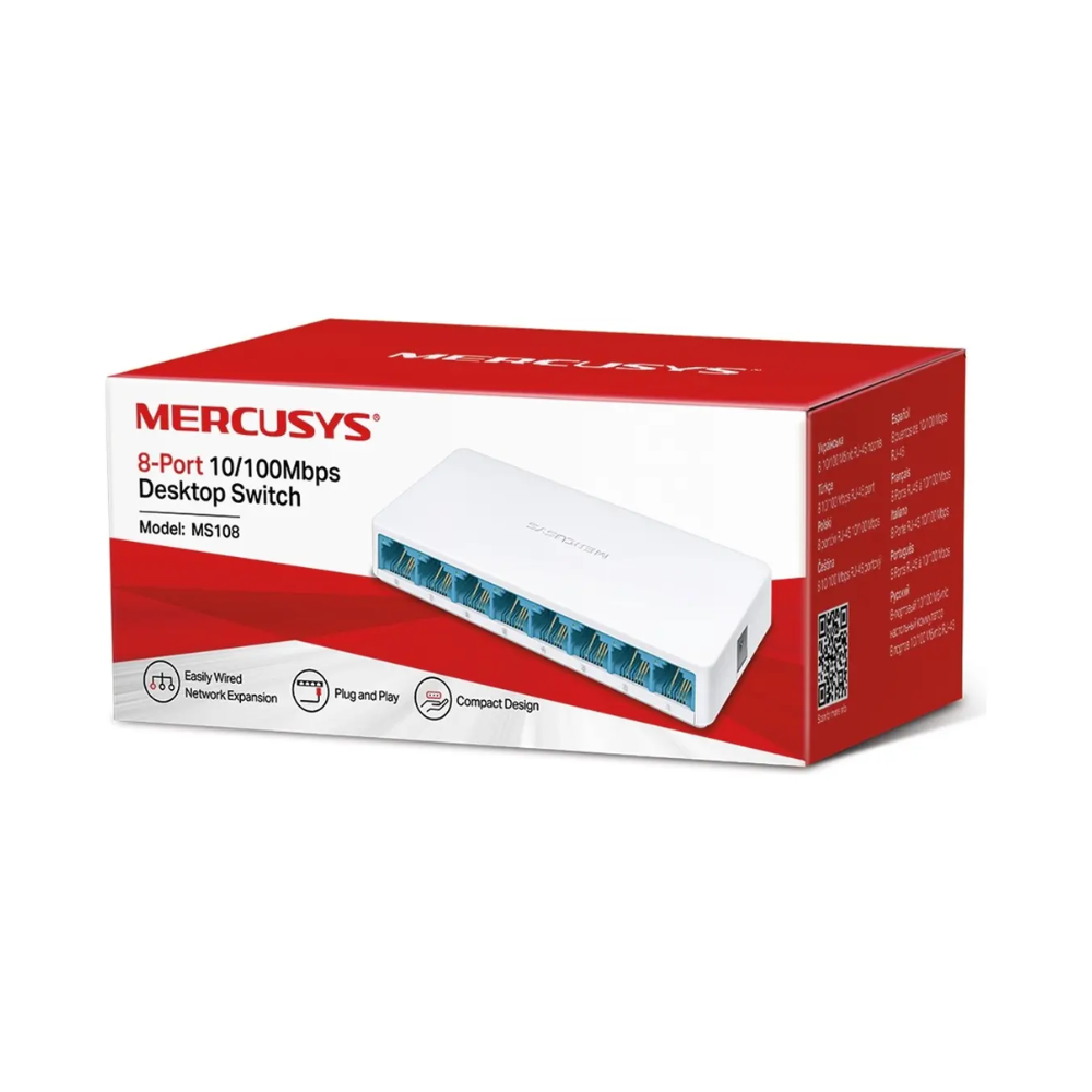 Switch 08 Portas Fast Ethernet 10/100Mbps Mercusys - MS108