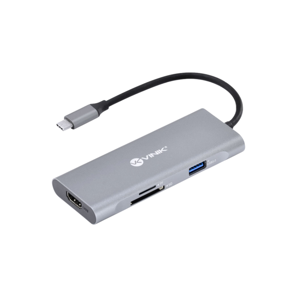 Adaptador Hub Tipo C 3 Portas Usb 3.0 + Leitor de Cartão SD /TF + HDMI + Power Delivery 60w Vinik - HC-7